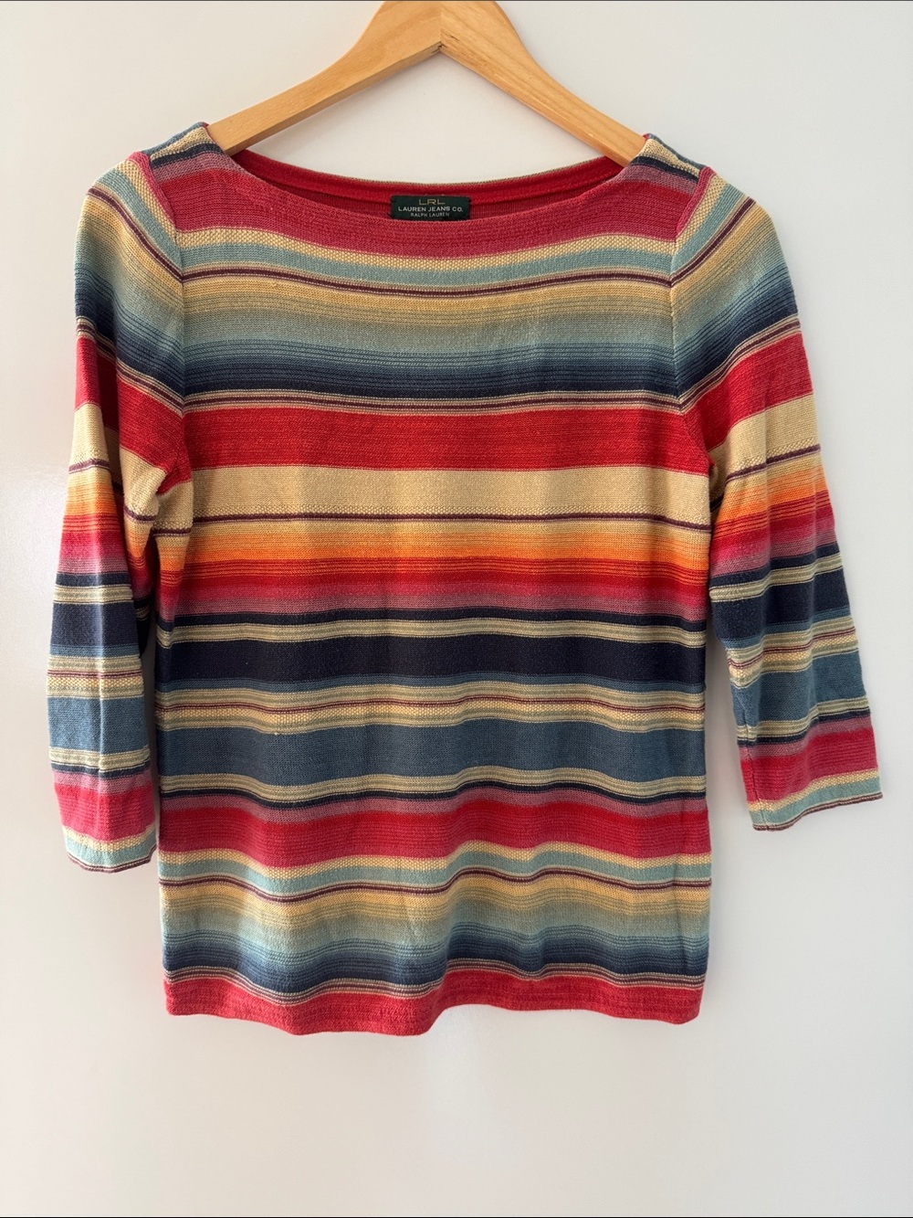 Lauren Ralph Lauren Southwestern Stripe Linen Blend Sweater 3/4 Sleeve Size S
